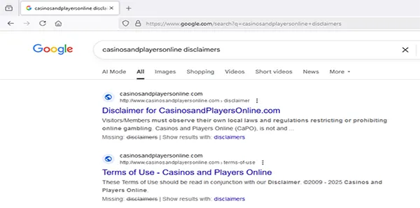 Casinos and Players Online Disclaimers